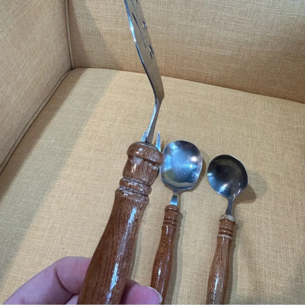 Vintage Wood & Stainless Steel Serving Utensils primitive boho